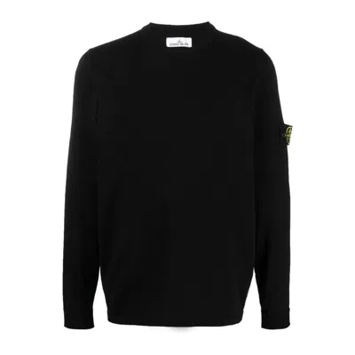 Stone Island Lightweight Wool Crew Neck Pullover In Black