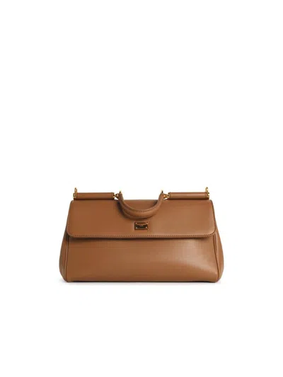 Dolce & Gabbana 'my Sicily' Calf Leather 'plongé' Caramel Handbag In Brown