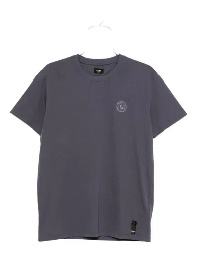 Fendi Cotton T-shirt With Ff Detail In Blue