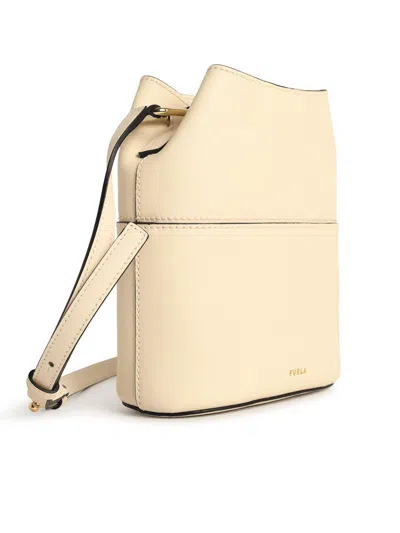 Furla Cream Leather Sfera Mini Bucket Bag In Nude