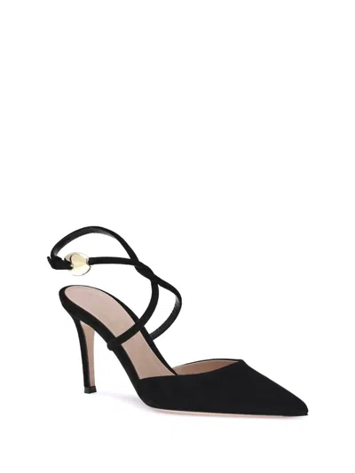 Gianvito Rossi Buckle Detail Strappy Suede Stiletto Pumps In Black