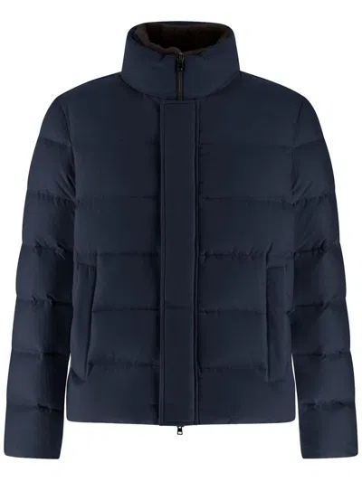 Herno Short Down Jacket With Detachable Fur Insert In Black