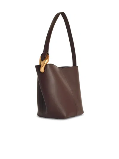 Jw Anderson Corner Bucket Shoulder Bag In Brown Leather