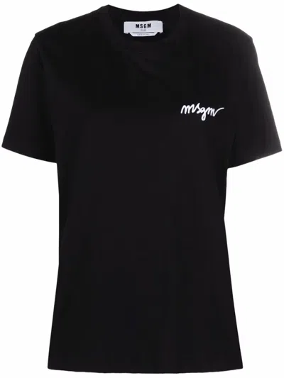 Msgm Logo Crew Neck Short Sleeve T-shirt In Black