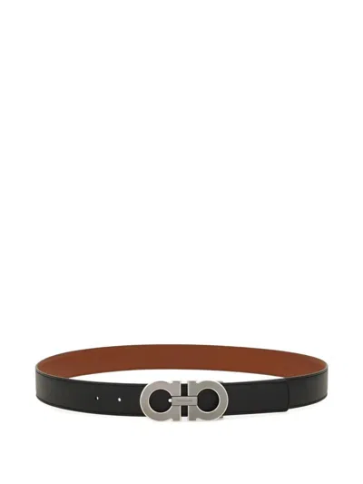 Ferragamo Reversible And Adjustable Gancini Belt In Black