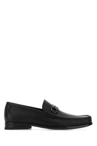 Ferragamo Calf Leather Loafers With Gancini Buckle In Black