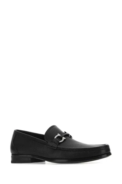 Ferragamo Calf Leather Loafers With Gancini Buckle In Black
