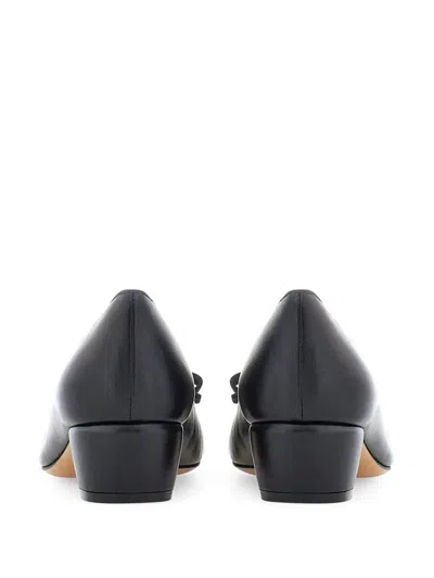 Ferragamo Nappa Leather Pumps Vara Block Heel Bow In Blue