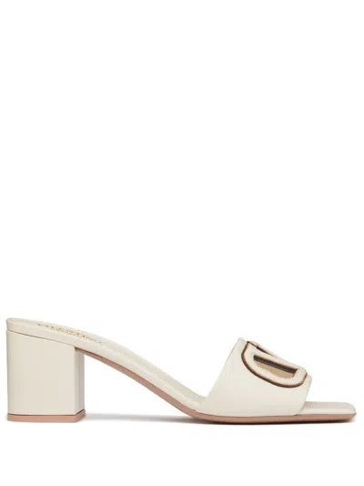 Valentino Garavani White Mules With Vlogo Cut-out On The Front In Leather Woman In White