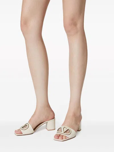 Valentino Garavani White Mules With Vlogo Cut-out On The Front In Leather Woman In White