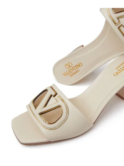 Valentino Garavani White Mules With Vlogo Cut-out On The Front In Leather Woman In White