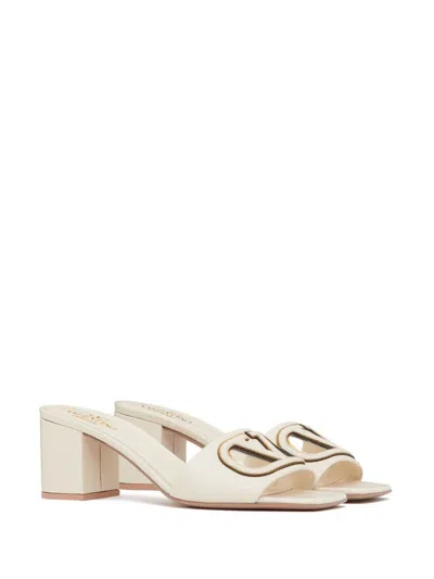 Valentino Garavani White Mules With Vlogo Cut-out On The Front In Leather Woman In White
