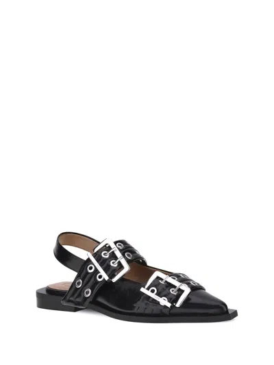 Ganni Buckle Ballerinas In Black