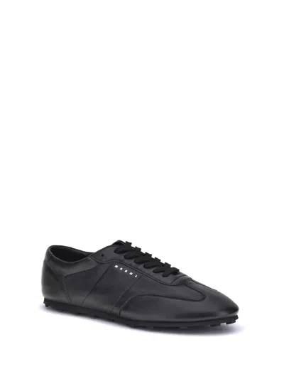 Marni Leather Low-top Sneakers And Contrasting Sole In Black