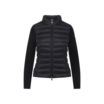 Moncler Padded Jacket With Knitted Sleeves In Black