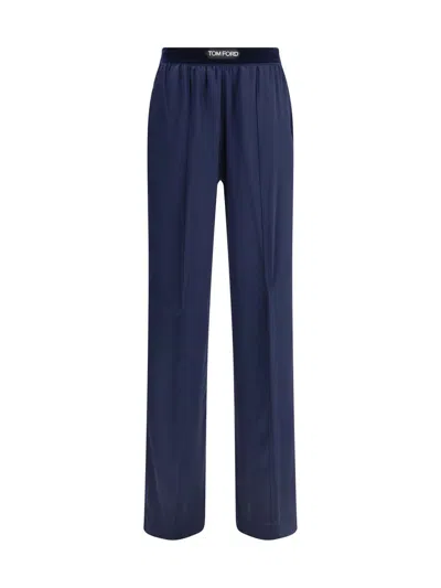 Tom Ford Silk Pants In Blue
