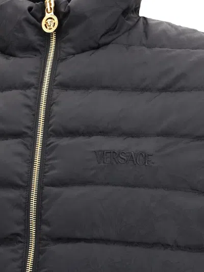 Versace Barocco Jacquard Puffer Jacket In Black