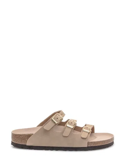 Birkenstock Beige Leather Florida Slippers In Pink