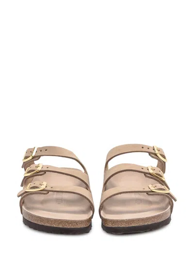 Birkenstock Beige Leather Florida Slippers In Pink