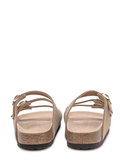 Birkenstock Beige Leather Florida Slippers In Pink