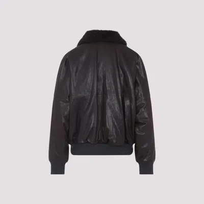 Brunello Cucinelli Shearling Collar Leather Jacket Women In Black