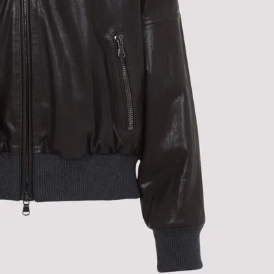 Brunello Cucinelli Shearling Collar Leather Jacket Women In Black