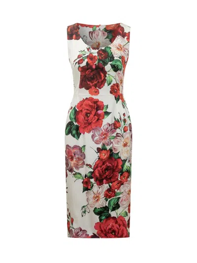 Dolce & Gabbana White Dress With Floral Print In Multi