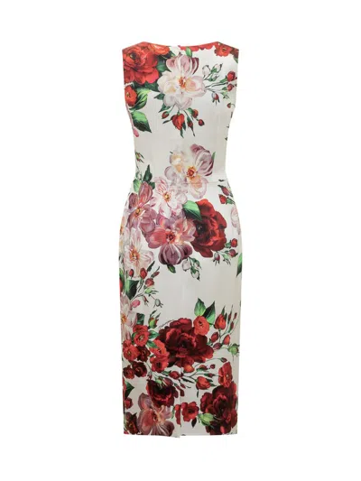 Dolce & Gabbana White Dress With Floral Print In Multi