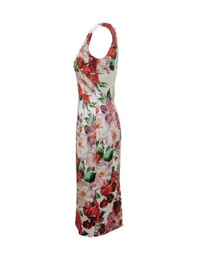 Dolce & Gabbana White Dress With Floral Print In Multi