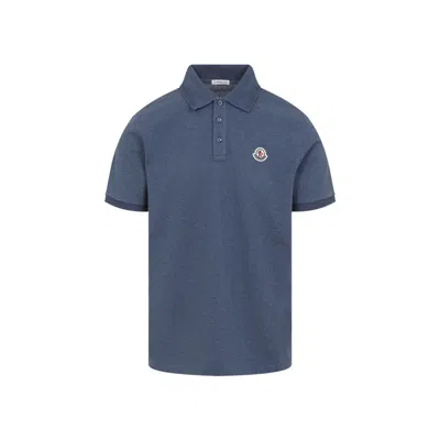 Moncler Blue Tricol-trimmed Pique Polo Shirt