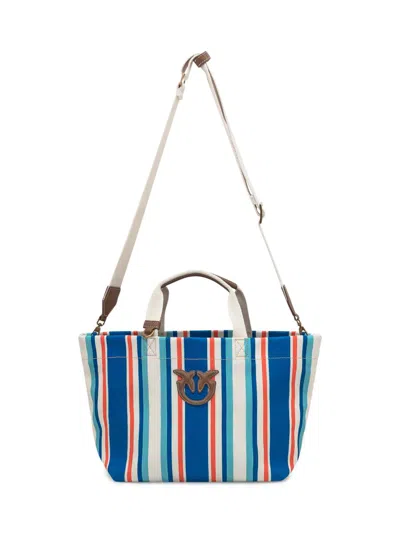 Pinko Shopping Medium Stripes Tote Bag Multicolor In Blue