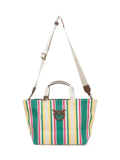 Pinko Canvas Medium Shoulder Bag In Green
