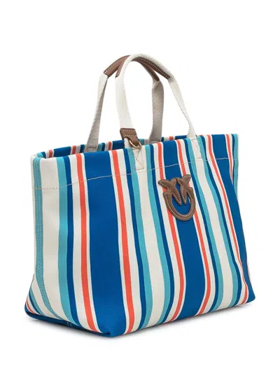 Pinko Shopping Medium Stripes Tote Bag Multicolor In Blue