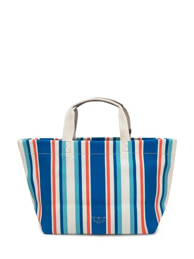 Pinko Shopping Medium Stripes Tote Bag Multicolor In Blue