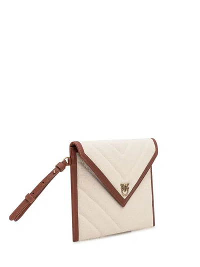 Pinko Flat Canvas Clutch Bag In Brown