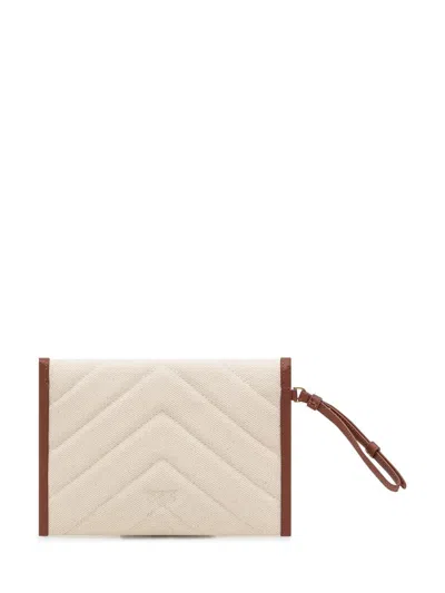 Pinko Flat Canvas Clutch Bag In Brown