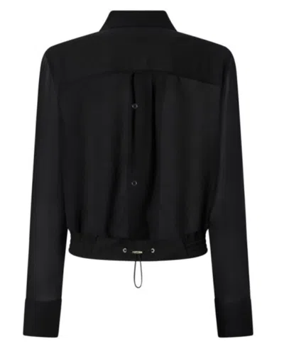 Pinko Georgette Bomber Shirt With Elasticated Drawstring Hem In Black