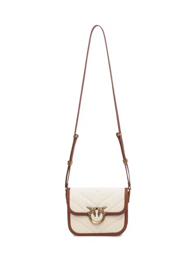 Pinko Small Square Shoulder Love Bag In Canvas And Leather