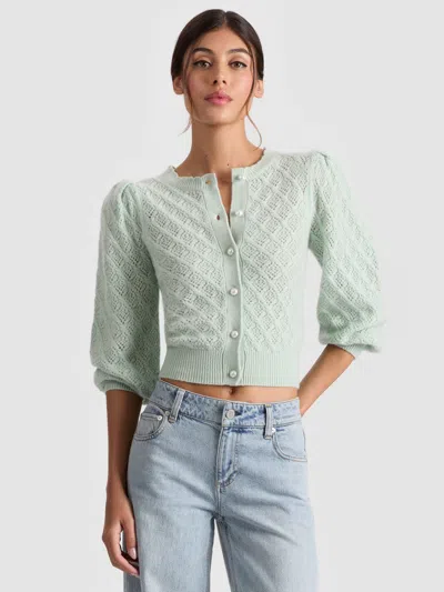 Alice And Olivia Doris Pointelle Cardigan In Green