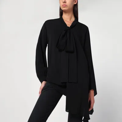 Balenciaga Asymmetric Black Silk Blouse With Scarf In Black