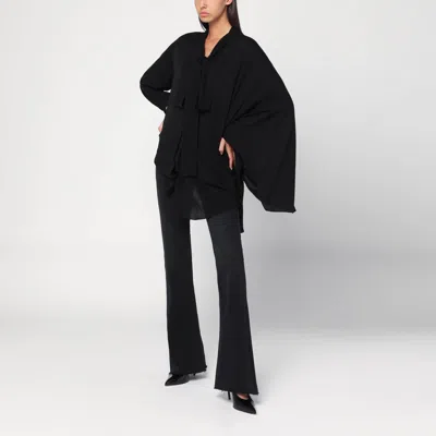 Balenciaga Asymmetric Black Silk Blouse With Scarf In Black
