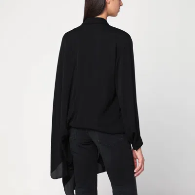 Balenciaga Asymmetric Black Silk Blouse With Scarf In Black