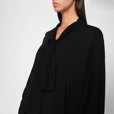 Balenciaga Asymmetric Black Silk Blouse With Scarf In Black