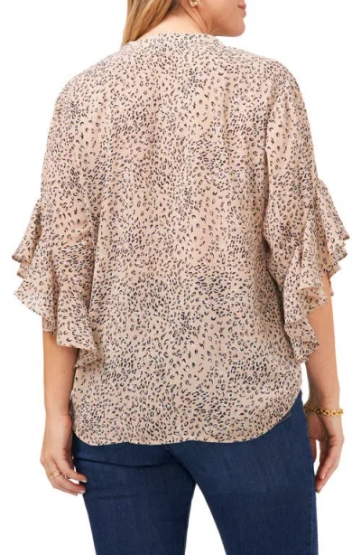 Vince Camuto Plus Size Cheetah Print Flutter-sleeve Pintucked Henley Blouse In Brown