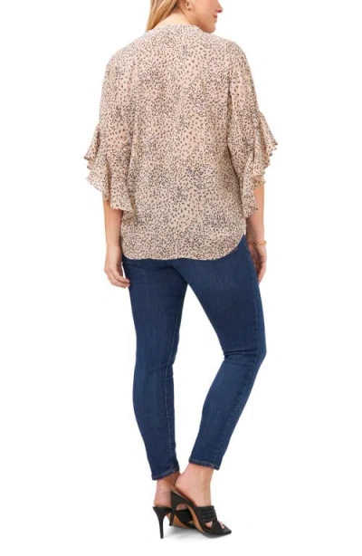 Vince Camuto Plus Size Cheetah Print Flutter-sleeve Pintucked Henley Blouse In Brown