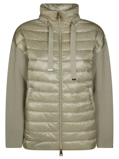 Herno 3/4 Sleeve Quilted Jacket With High Collar In Green