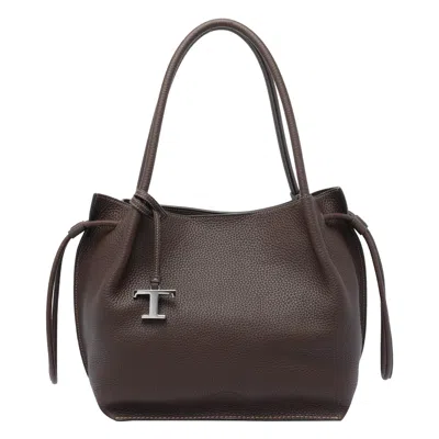 Tod's Brown Shoulder Bag With Two Top Handles And Drawstring Closure In Brown