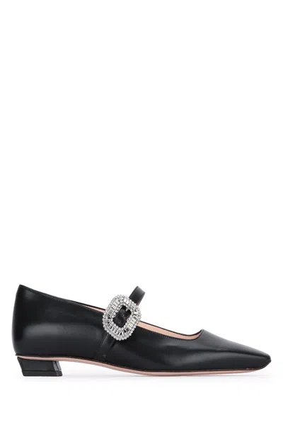 Roger Vivier Crystal Buckle Pointed Toe Strap Shoes In Black