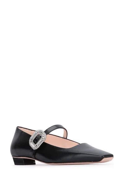 Roger Vivier Crystal Buckle Pointed Toe Strap Shoes In Black
