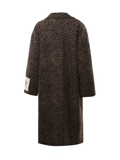 Golden Goose Cocoon Coat In Faded Leopard Jacquard Wool In Brown